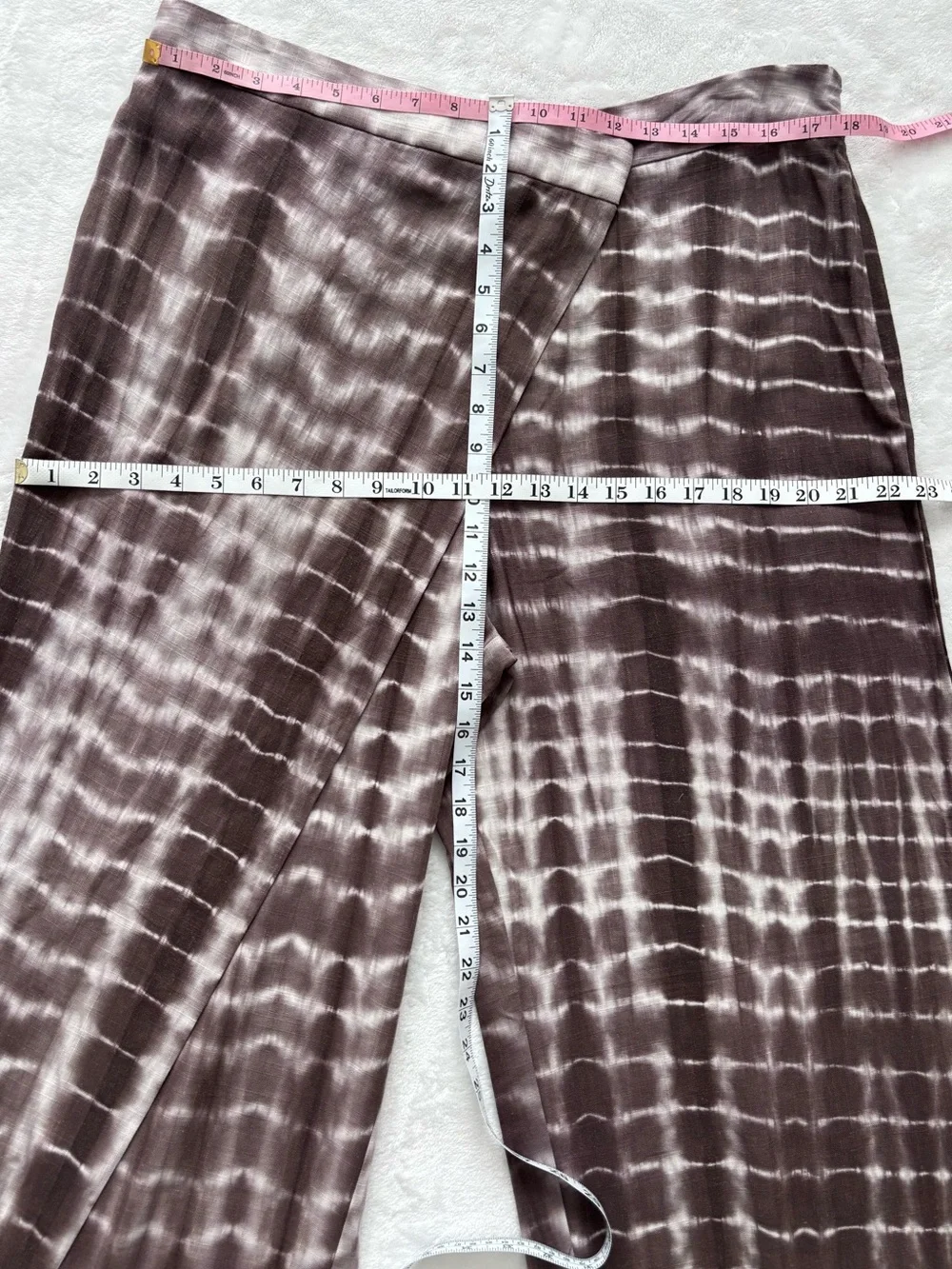 ZARA Wrap-Front Wide Leg Linen Blend Tie-Dye Boho Pants--NEW--XL